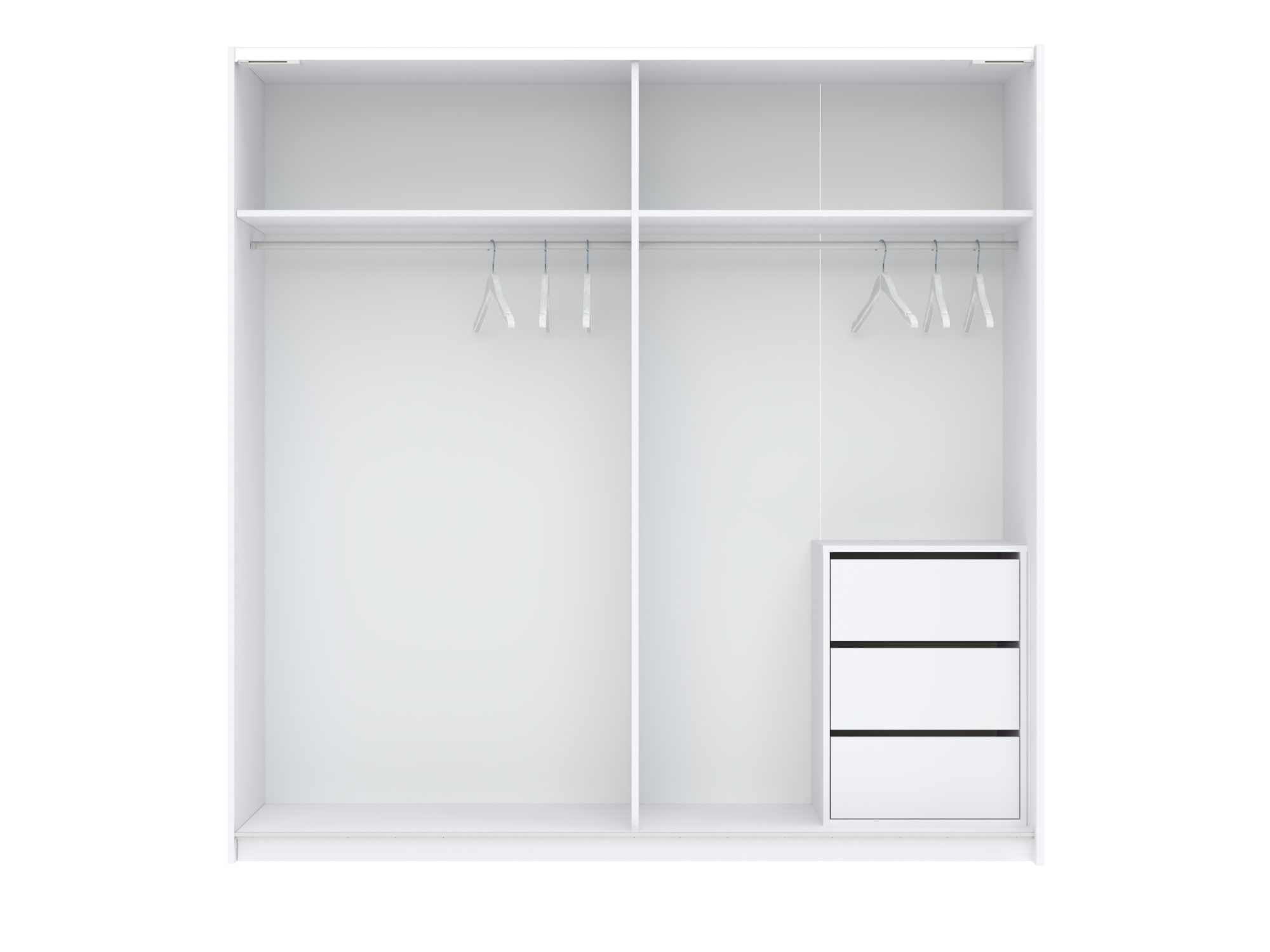 Kleiderschrank Breviano 200 cm Weiß und Creme – Innenraum mit drei Schubladen