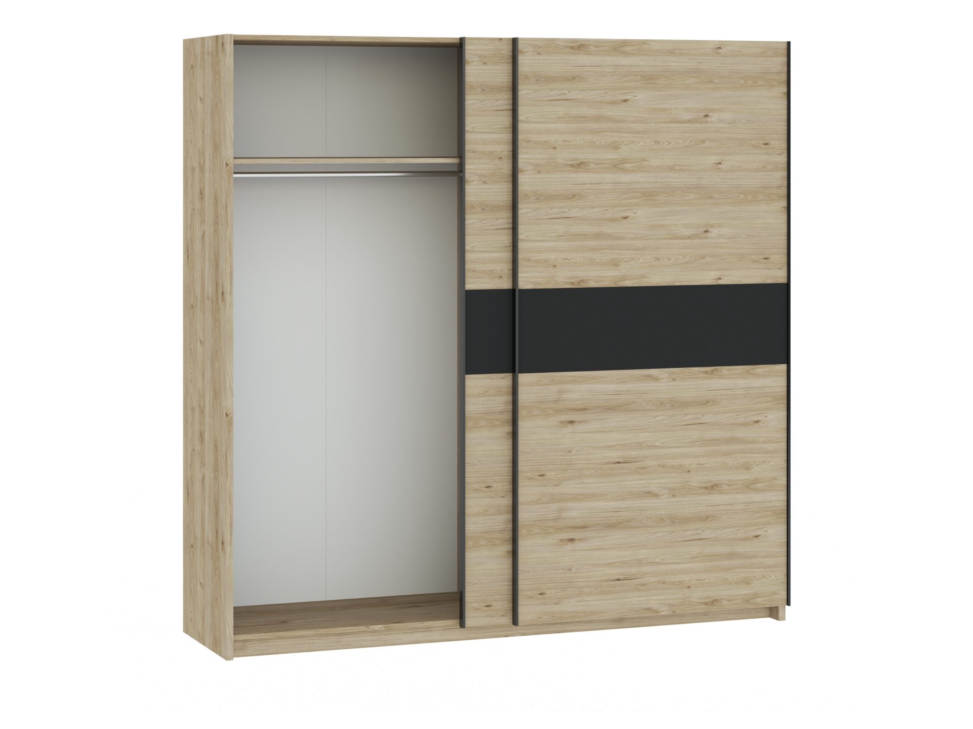 Kleiderschrank Breviano 200 cm Hickory Jackson und Anthrazit – Innenansicht