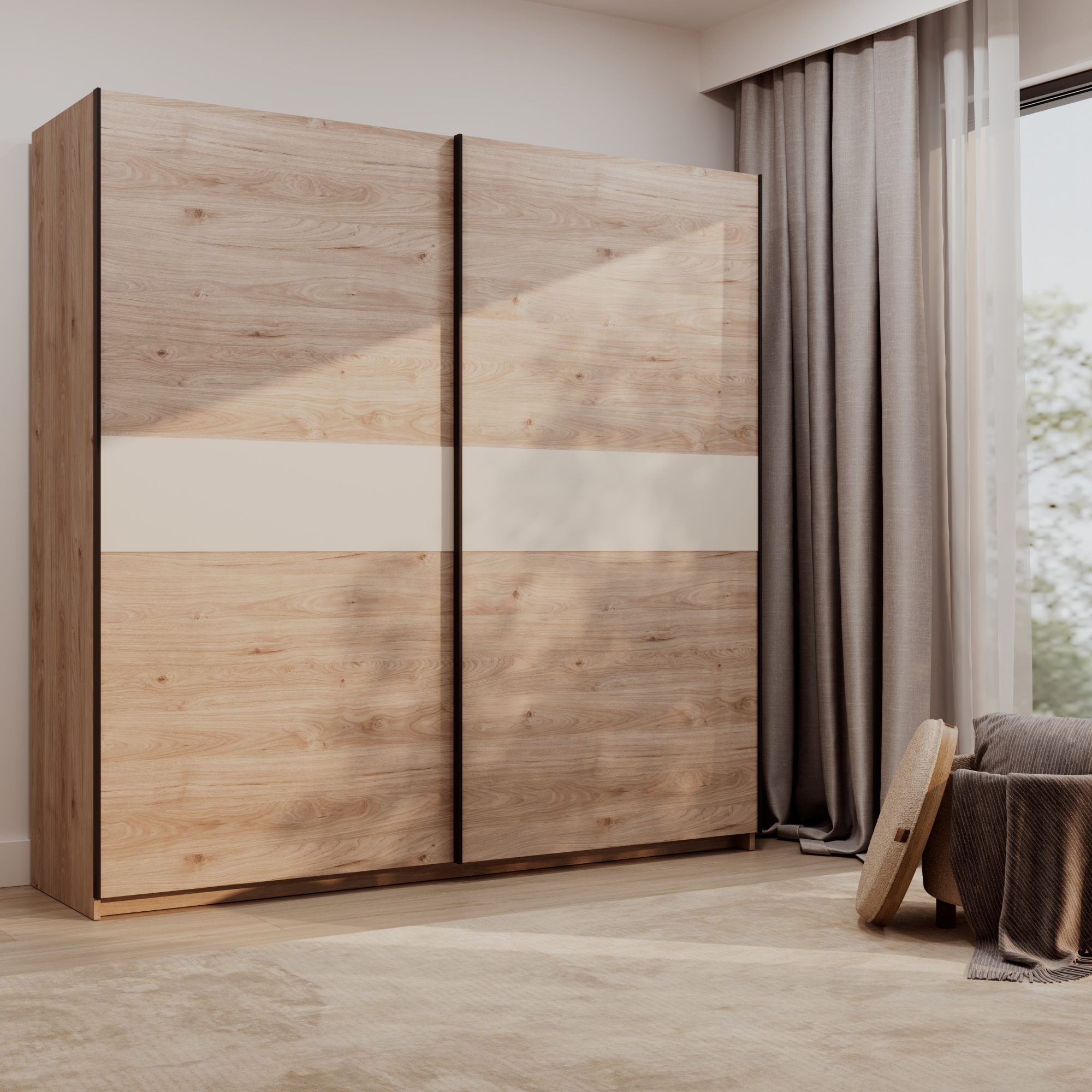 Kleiderschrank Breviano 200 cm Hickory Jackson und Kaschmir – Schlafzimmer-Arrangement