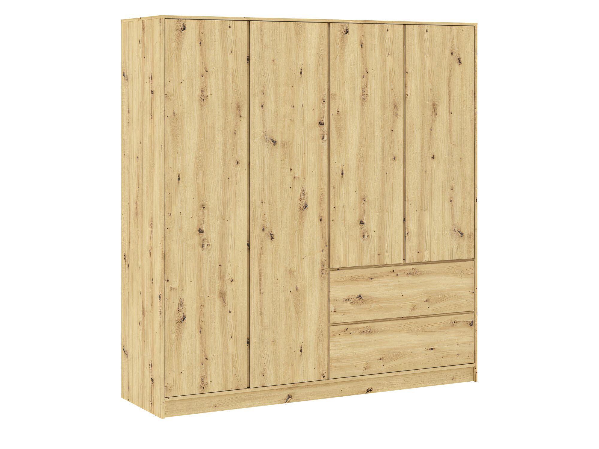 Kleiderschrank Sorvello 195 cm Artisan Eiche mit 4 Türen und 2 Schubladen
