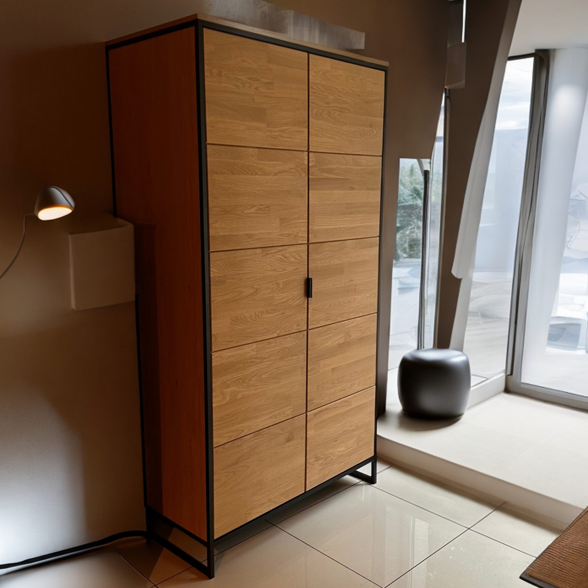 Dubová šatní skříň Kongaro 203 cm loft, černo-dubová v interiéru