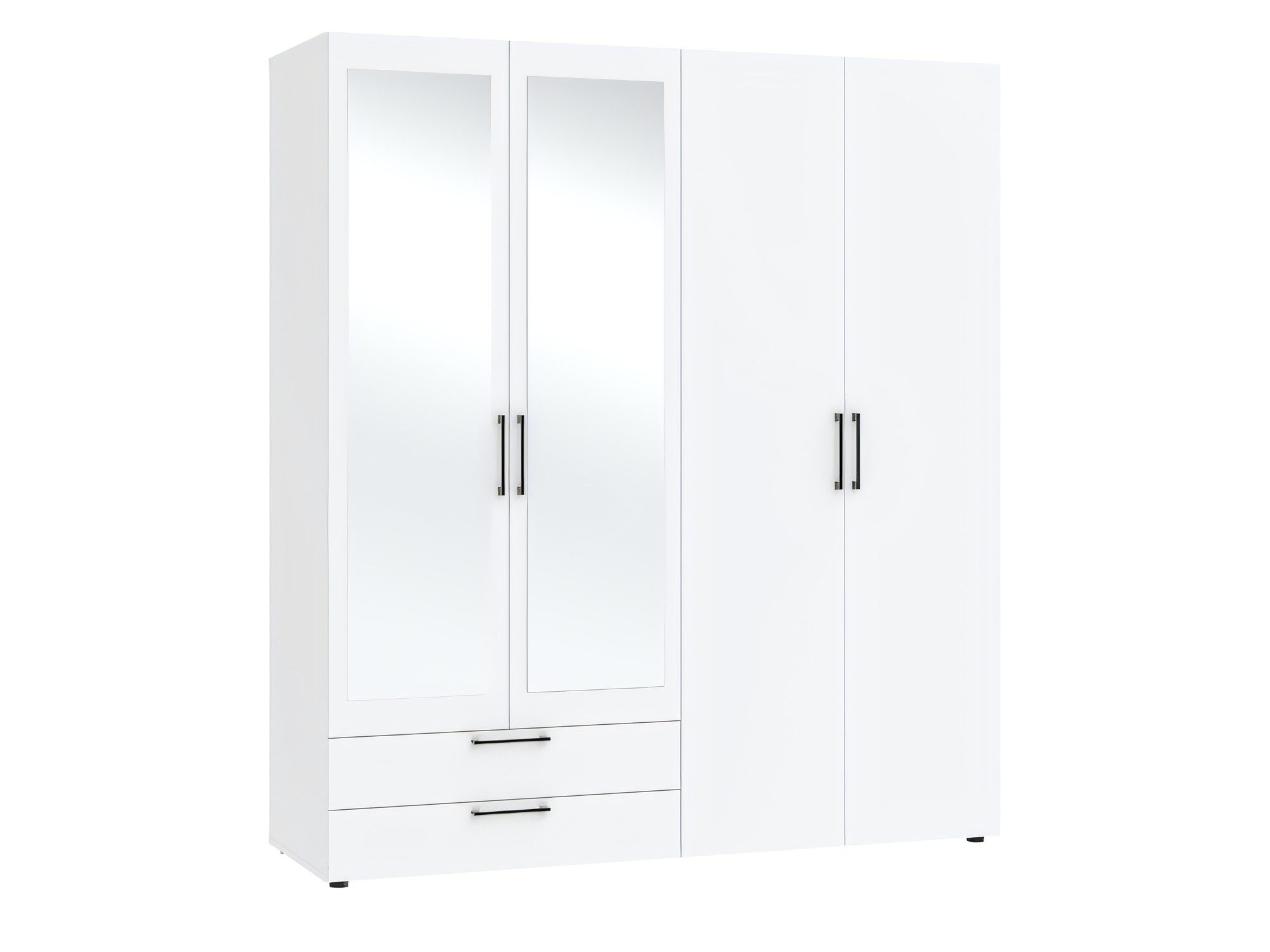 Kleiderschrank Larvello 181 cm weiß mit 4 Türen und 2 Schubladen