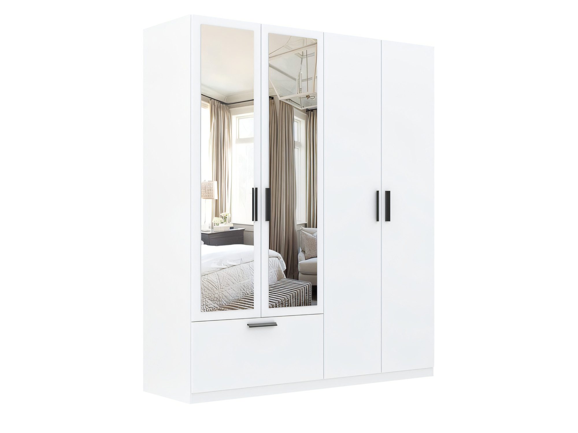 Kleiderschrank Litano 180 cm mit Spiegel, 4 Türen und 1 Schublade