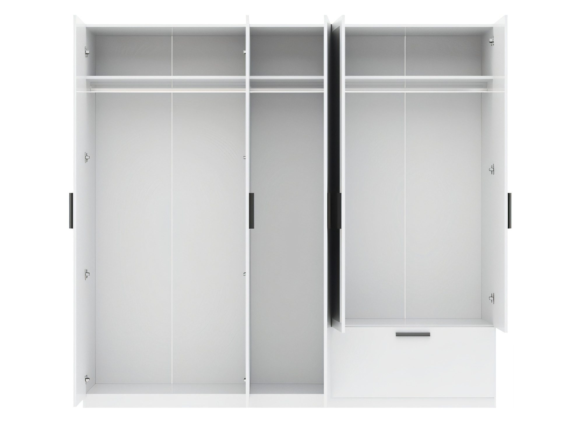 Weißer Kleiderschrank Litano 225 cm mit Spiegel und sichtbarem Innenraum