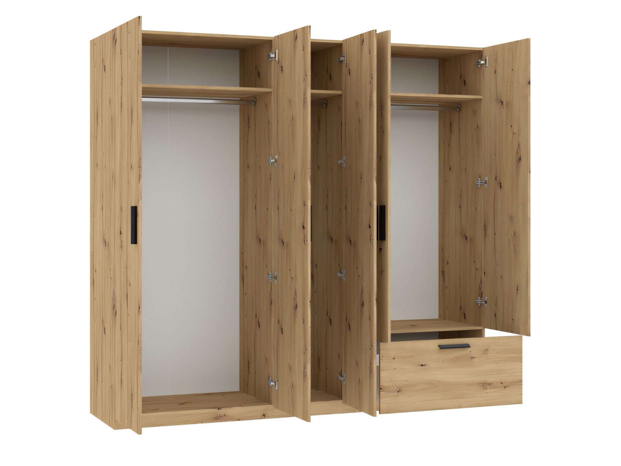 Kleiderschrank Litano 225 cm in Artisan Eiche mit Spiegel und sichtbarem Innenraum