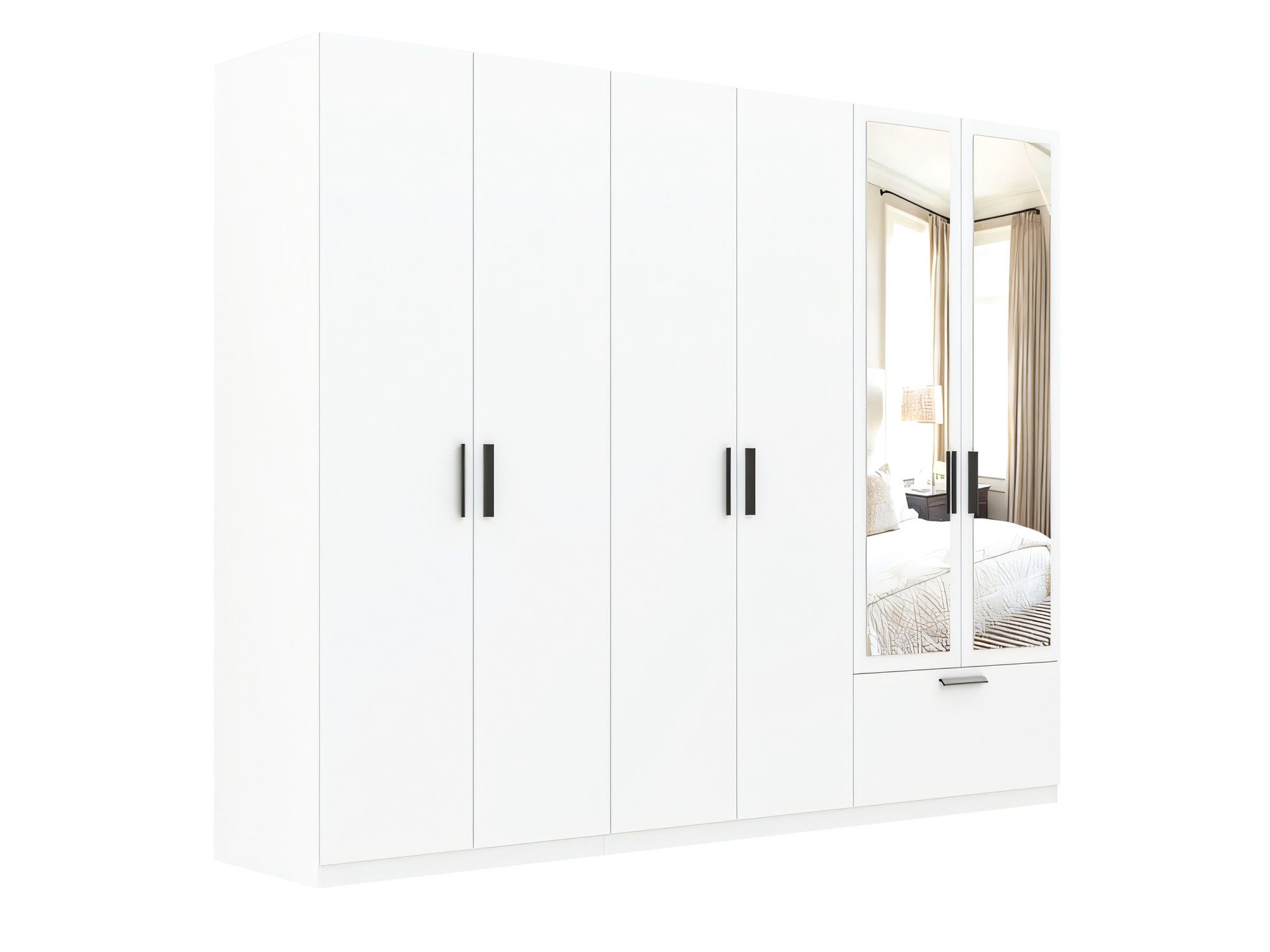 Kleiderschrank Litano 270 cm mit Spiegel, 6 Türen und 1 Schublade