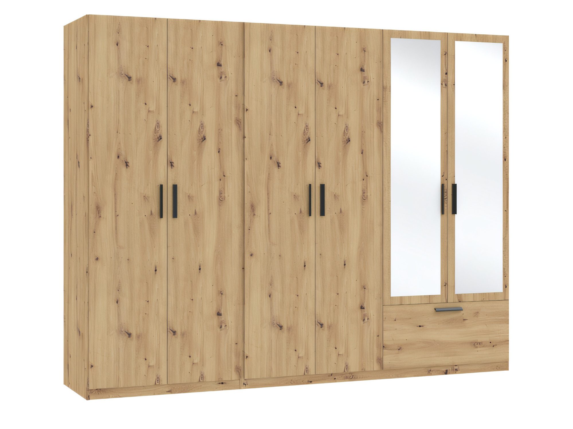 Kleiderschrank Litano 270 cm in Artisan Eiche mit Spiegel, 6 Türen und 1 Schublade
