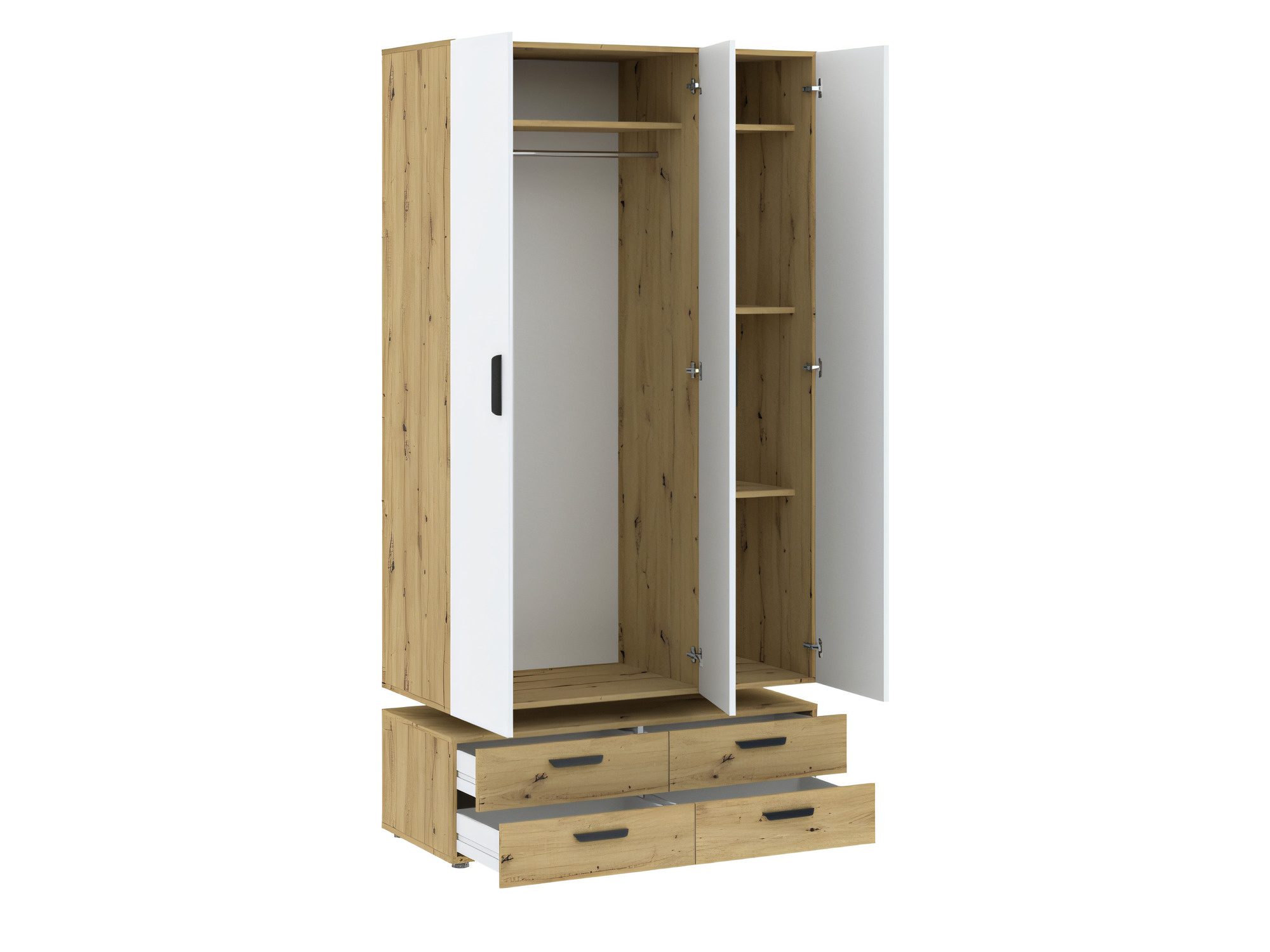 Otevřená šatní skříň Veldaro 111 cm dub artisan a bílá