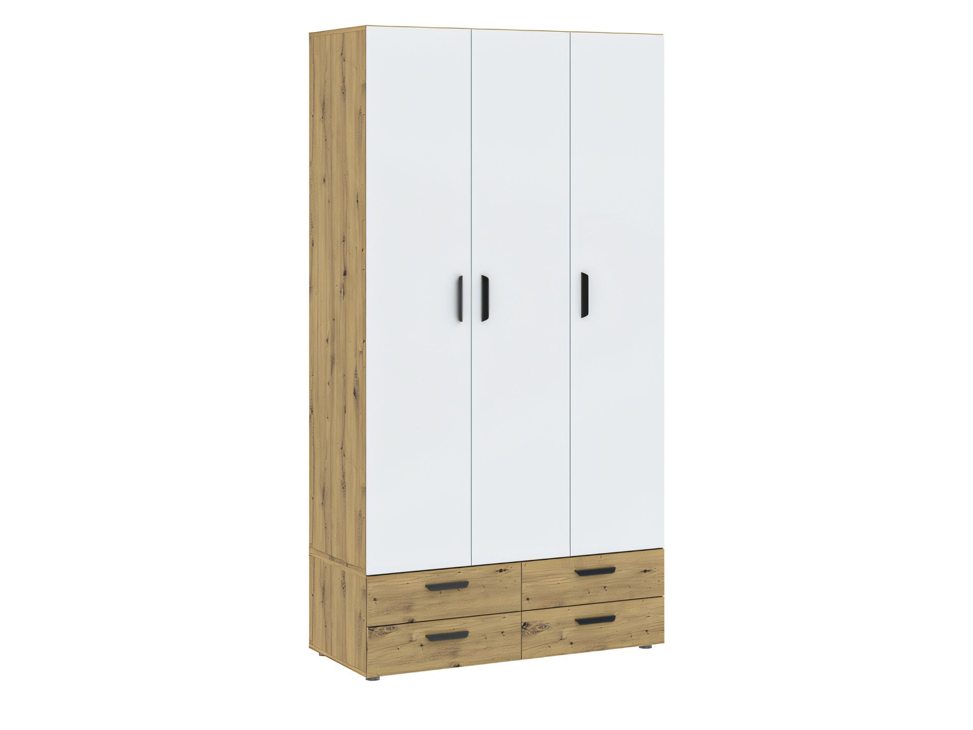 Šatní skříň Veldaro 111 cm dub artisan a bílá se 3 dveřmi a 4 zásuvkami