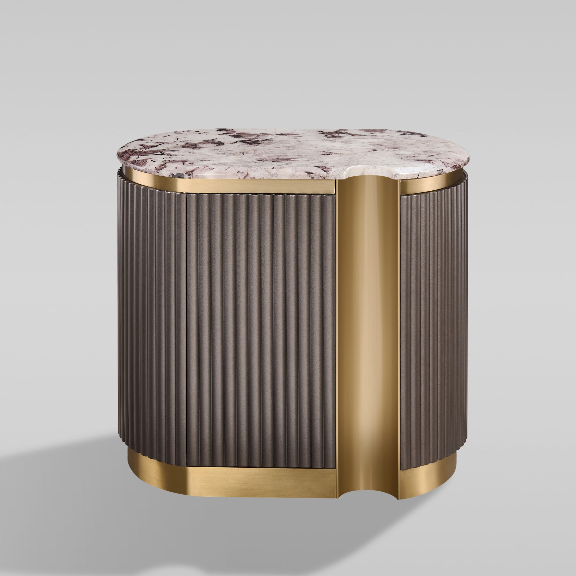 Eleganza Nachttisch 60 cm rechts – graphitfarbene Front, goldenes Detail und Marmorplatte