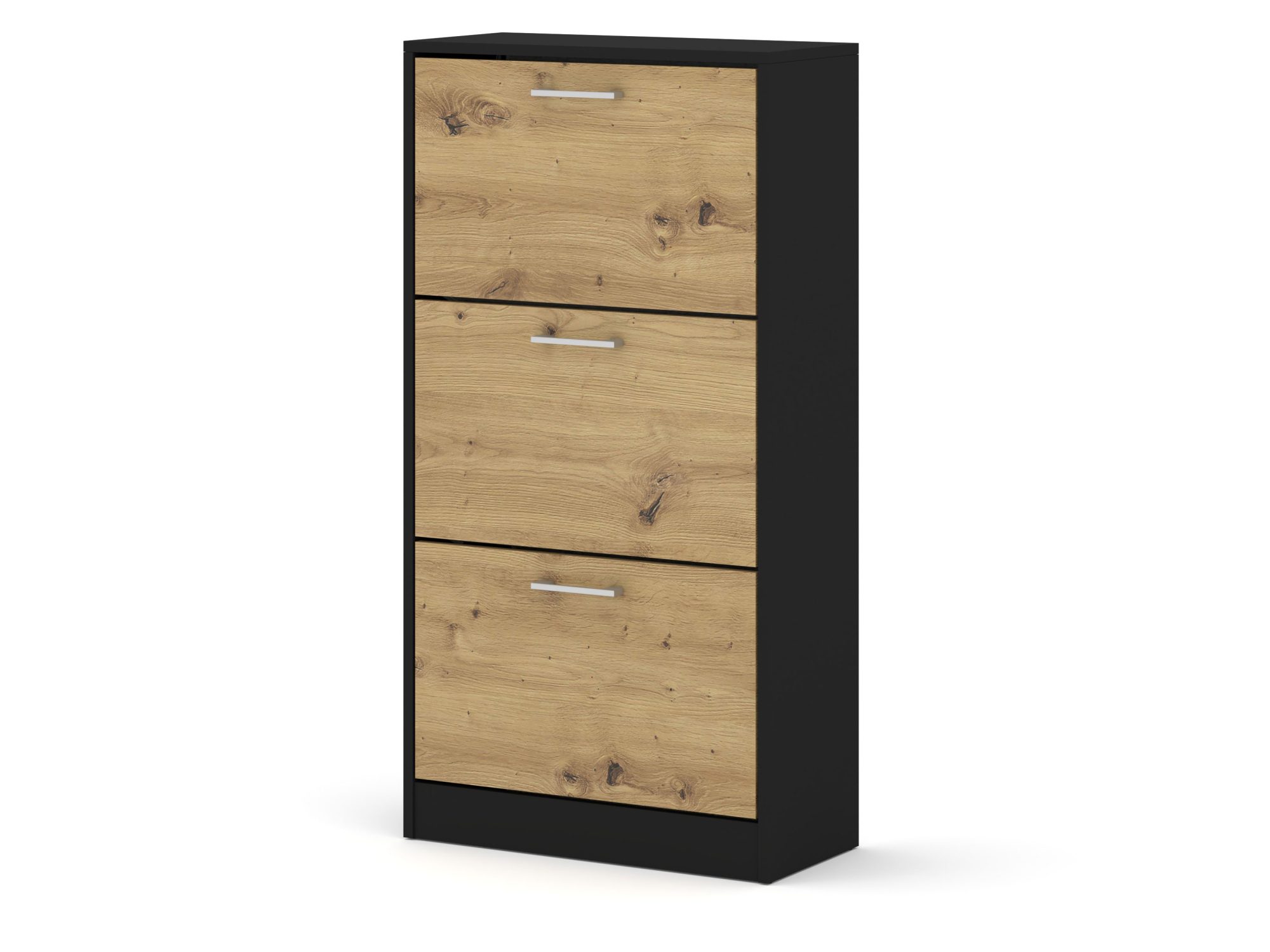 Schuhschrank Kavino 60 cm mit 3 Klappen, Schwarz / Artisan Eiche