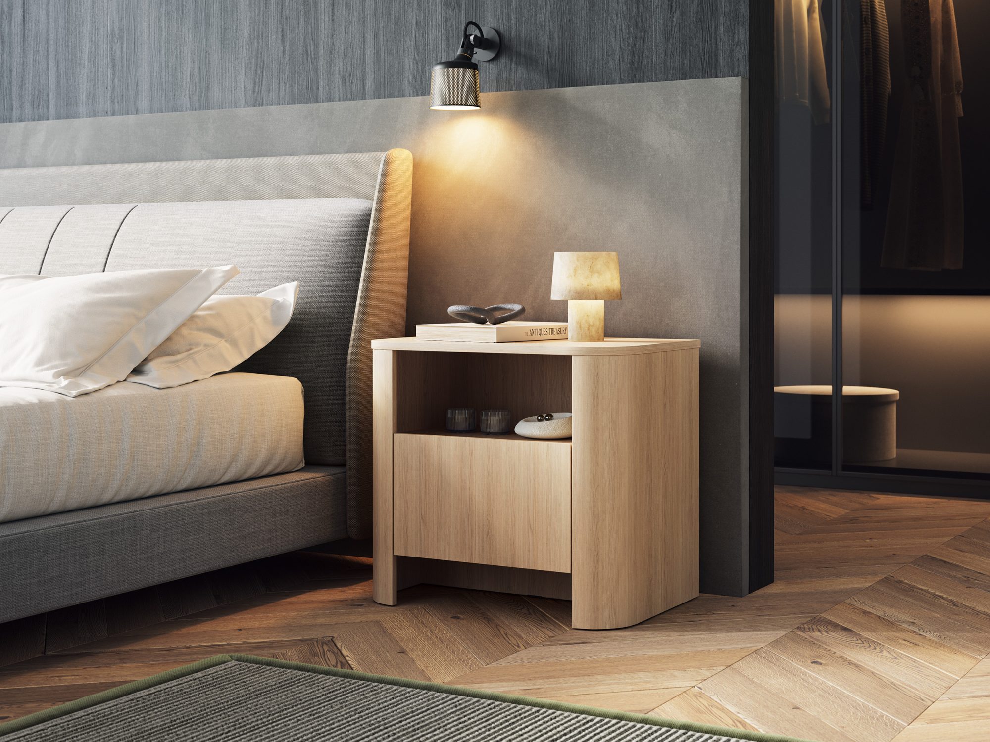Nachttisch Lavello Eiche Vicenza – Arrangement am Bett mit Lampe