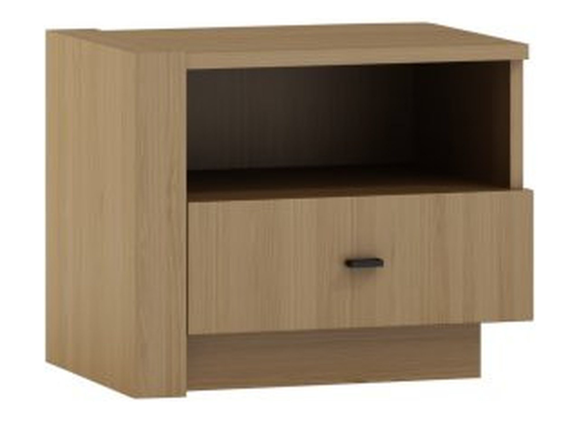 Noční stolek Katvero se zásuvkou, otevřenou přihrádkou a černou úchytkou