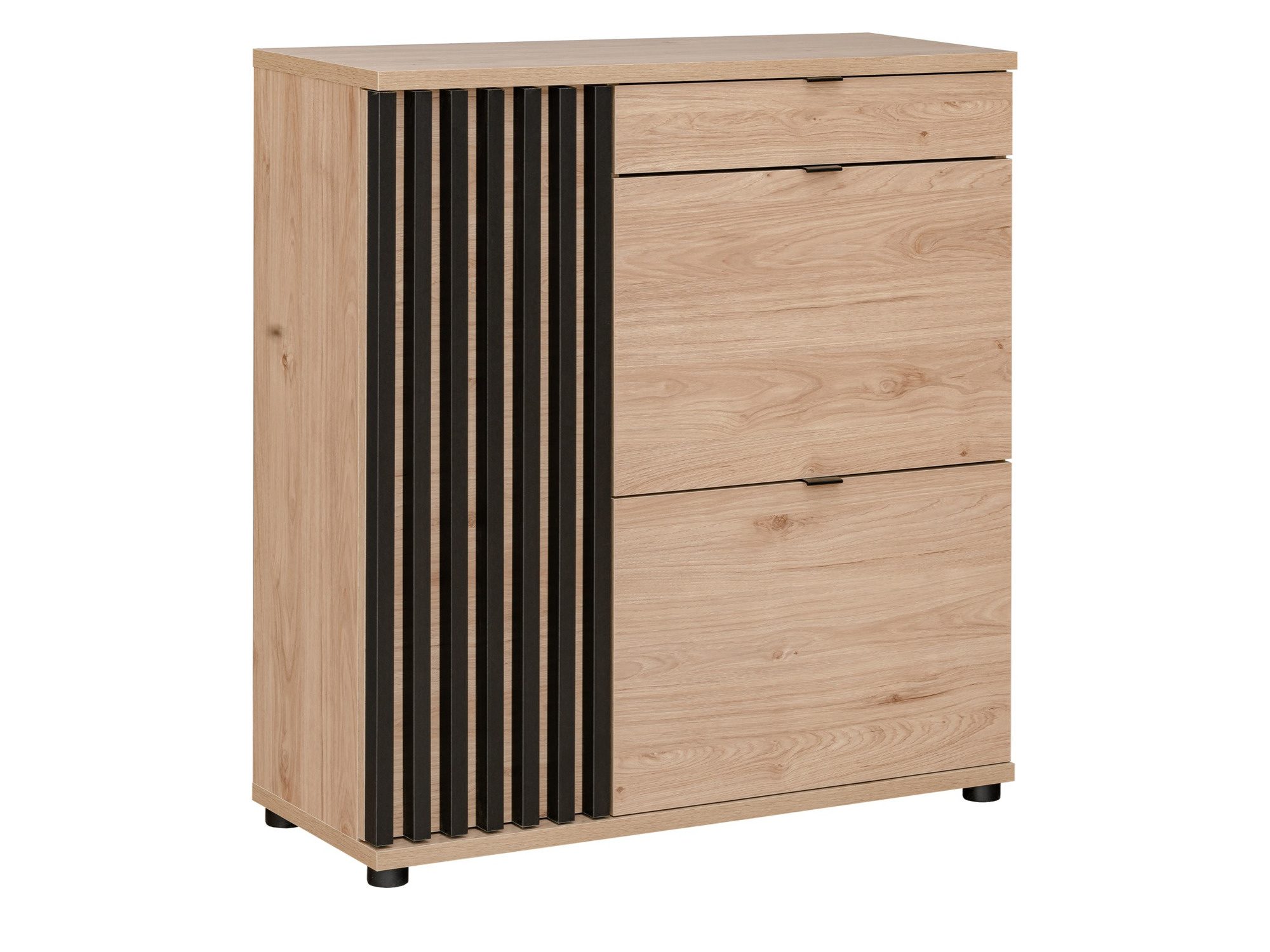 Schuhschrank mit Schublade Pedrivo 90 cm, Hickory Jackson, schwarze Lamellen