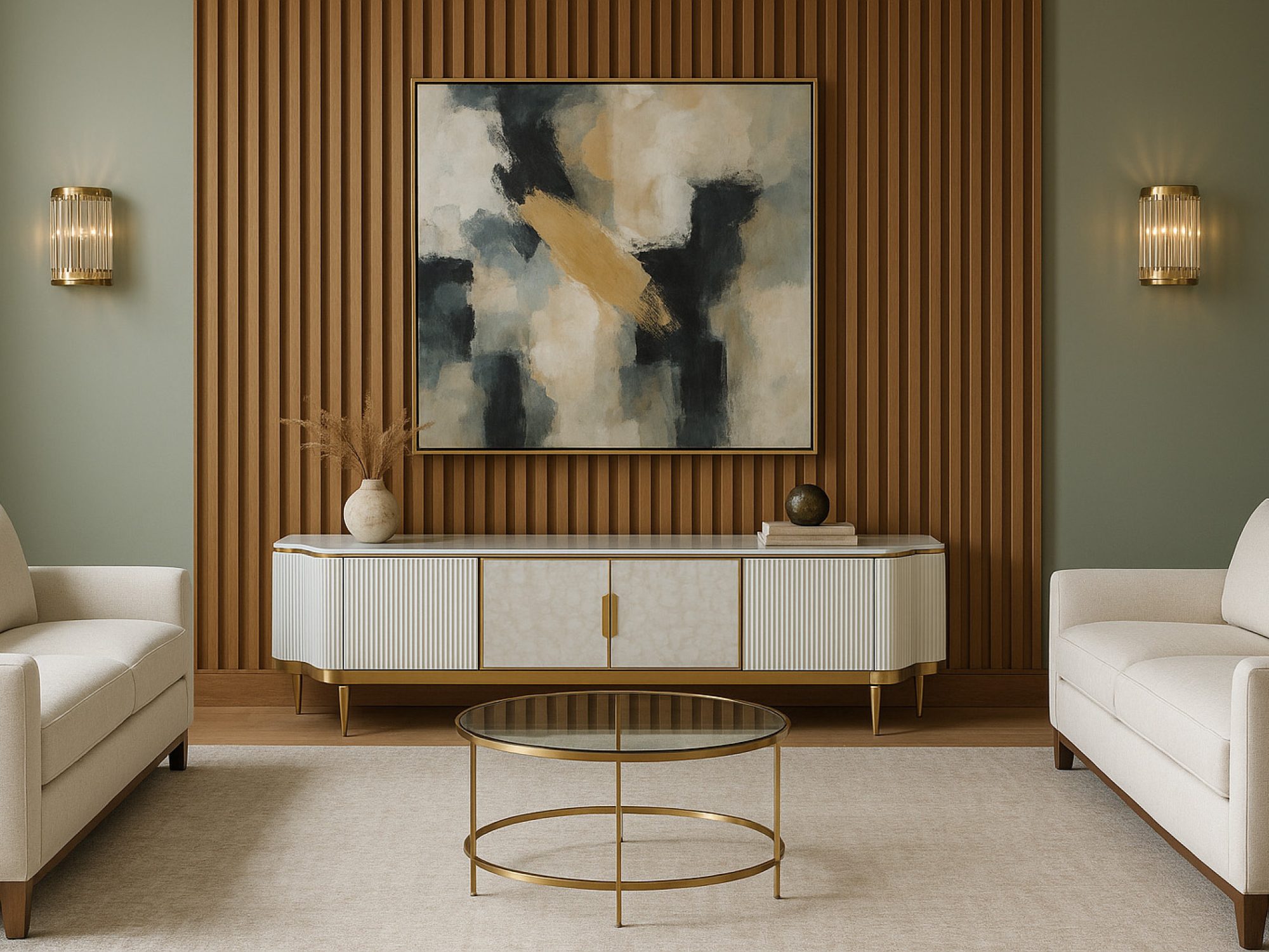 Drážkovaný TV stolek s bílou deskou 200 cm – Eleganza – fotografie 5