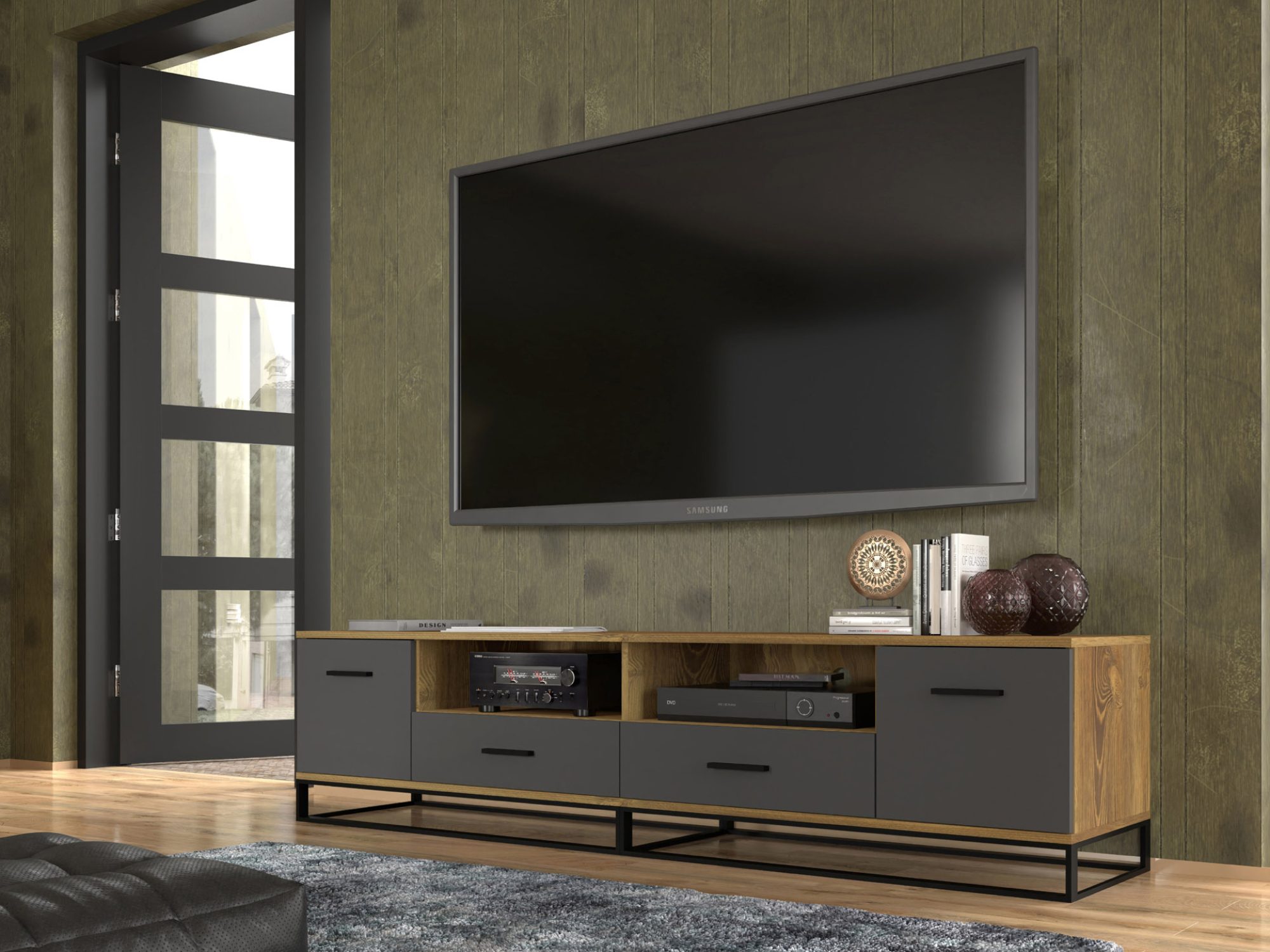 Szafka RTV Arsavio 190 cm — ustawienie w salonie
