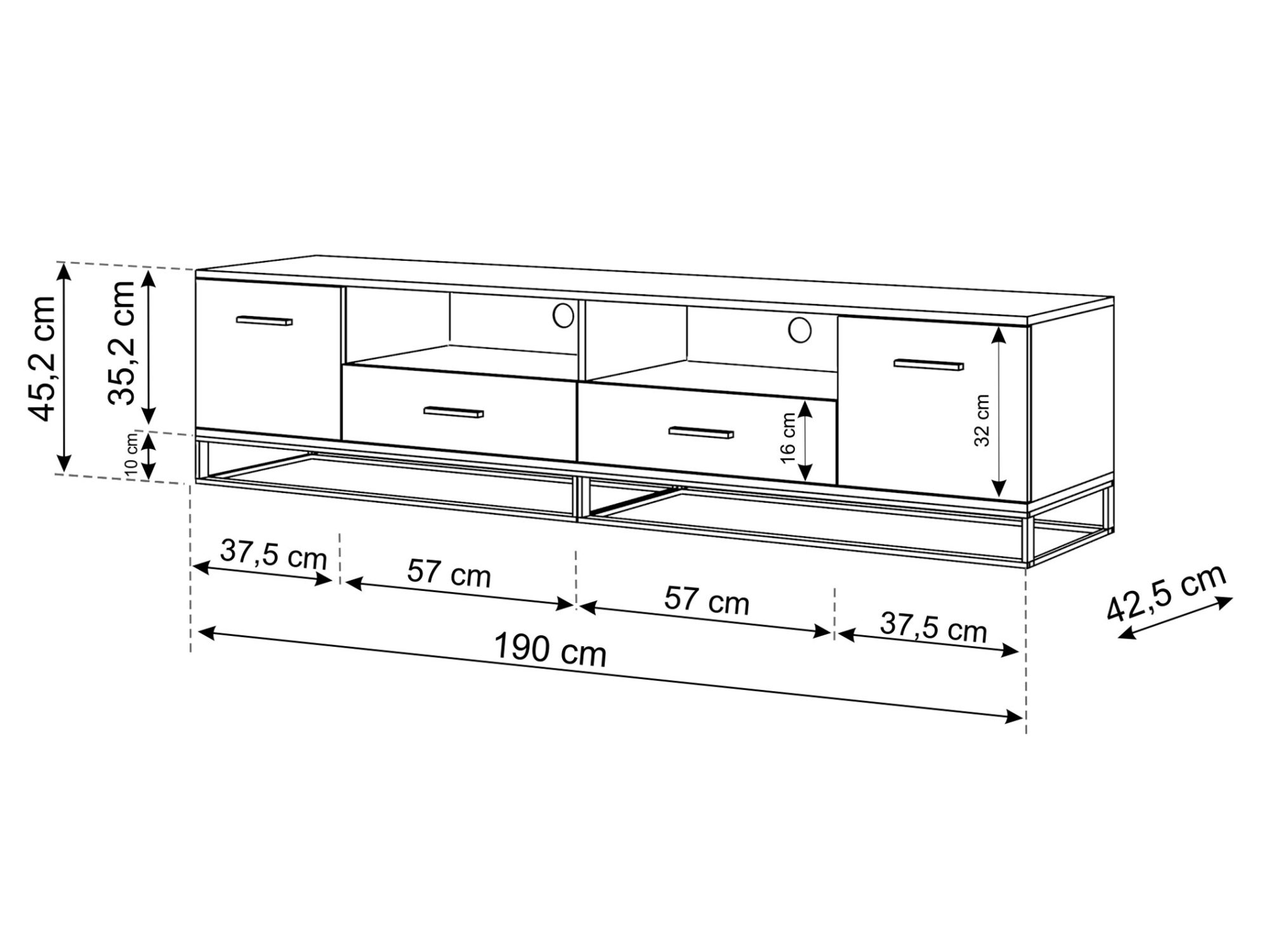 Szafka RTV Arsavio 190 cm — wymiary produktu