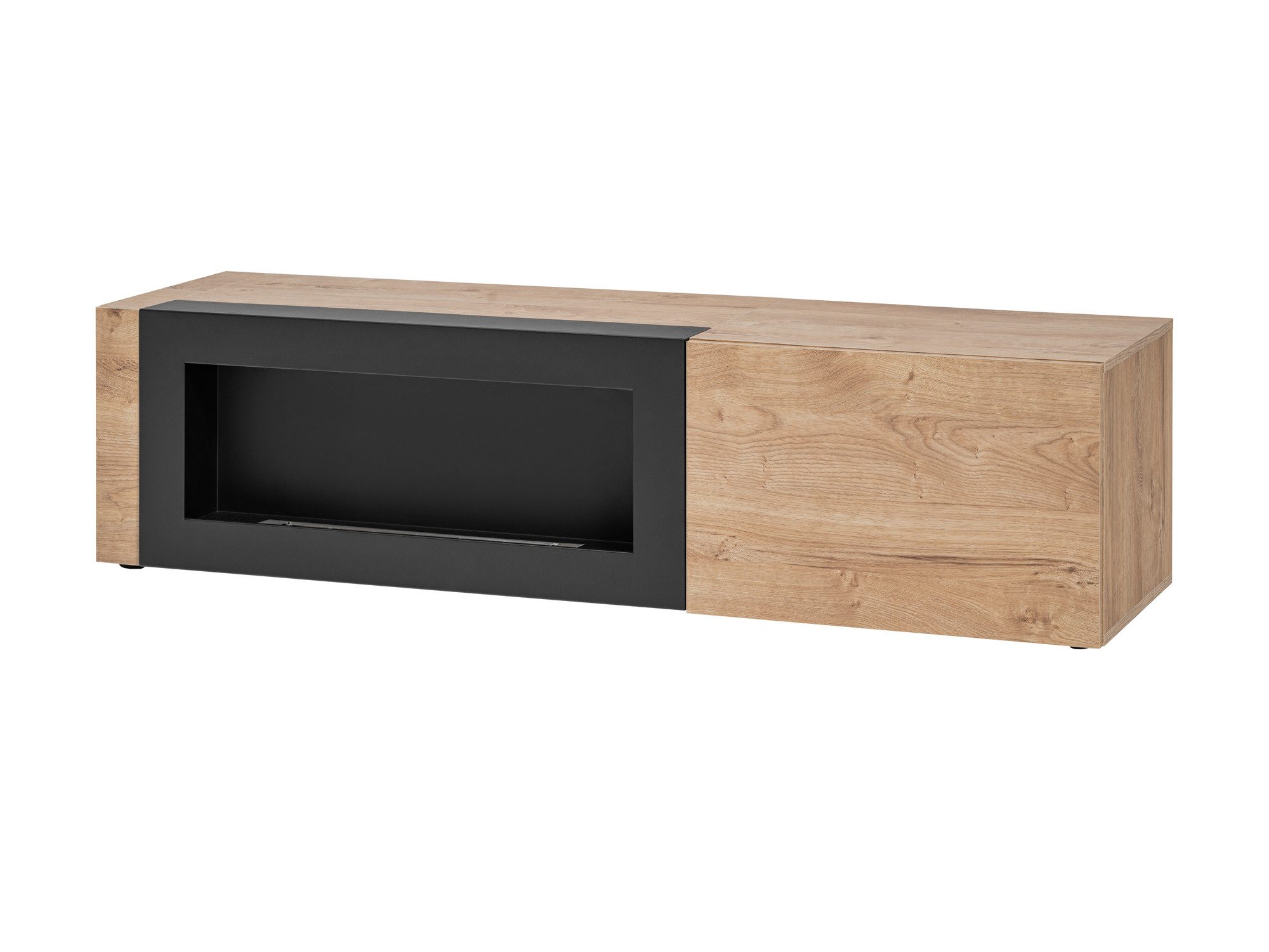 TV-Lowboard mit Biokamin Arvanto 160 cm Ribbeck-Eiche Schwarz