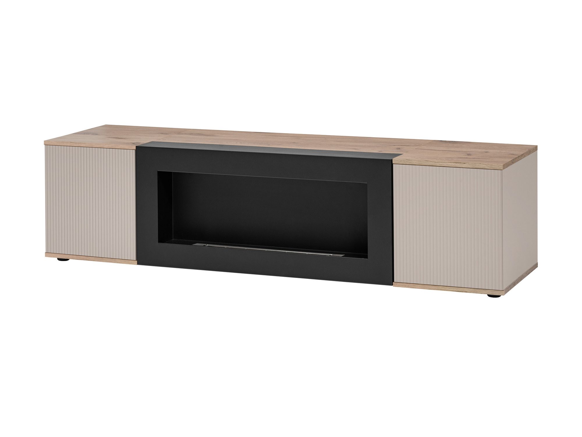 TV-Lowboard mit Bio-Kamin Cativaro 160 cm Viking Eiche Kaschmir
