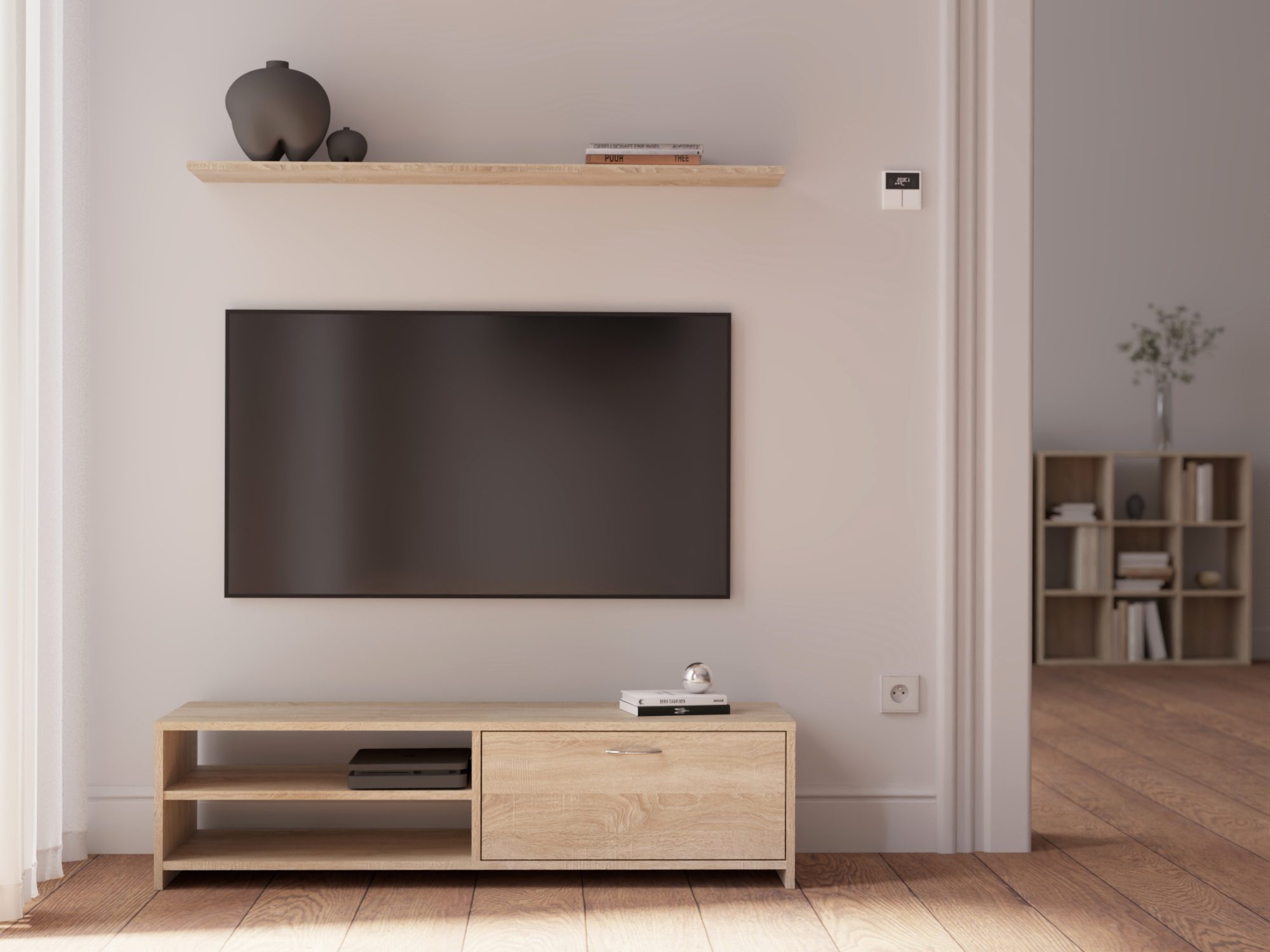 TV-Lowboard Domelio 120 cm Sonoma Eiche im Wohnzimmer-Ambiente