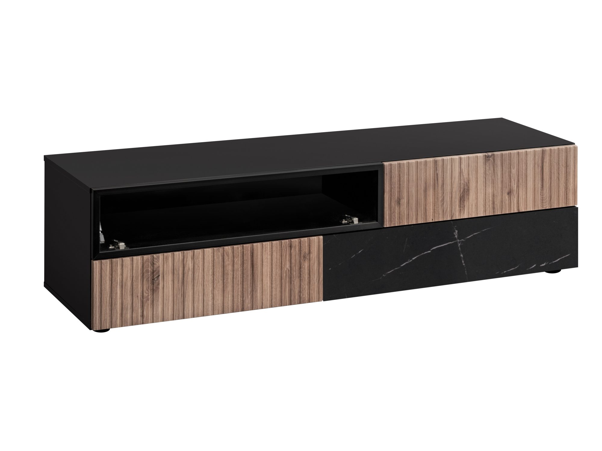 TV-Lowboard Edorino 160 cm mit 3 Schubladen, Eiche Vicking und schwarzer Marmor