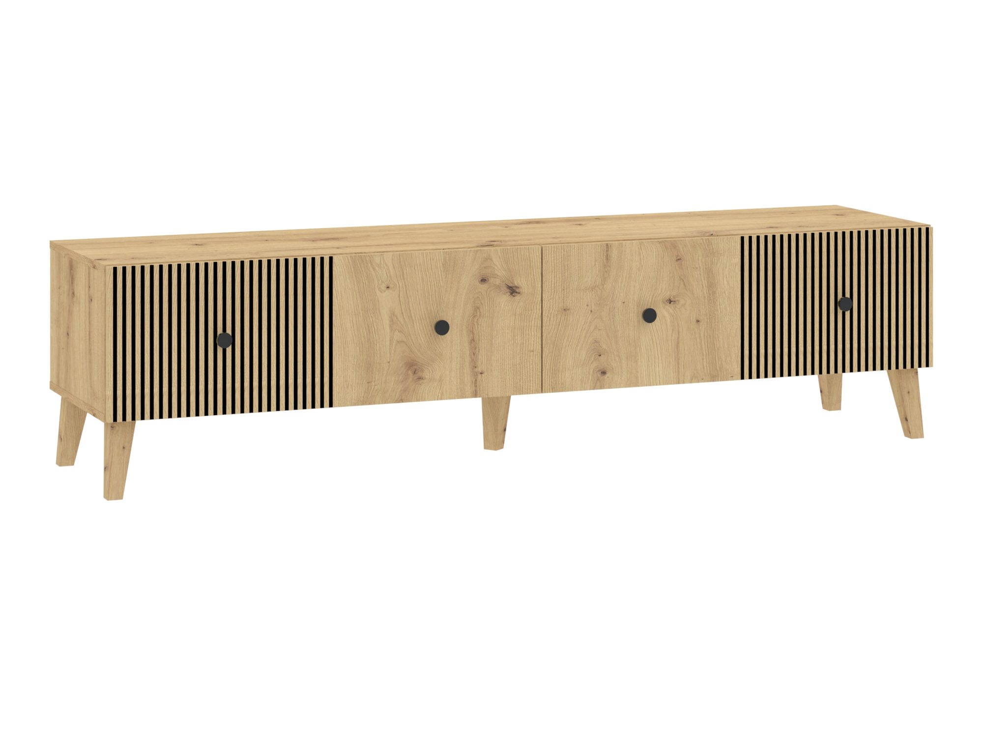 TV stolek Norvello 180 cm, dub artisan a černá s drážkovanými čely – packshot