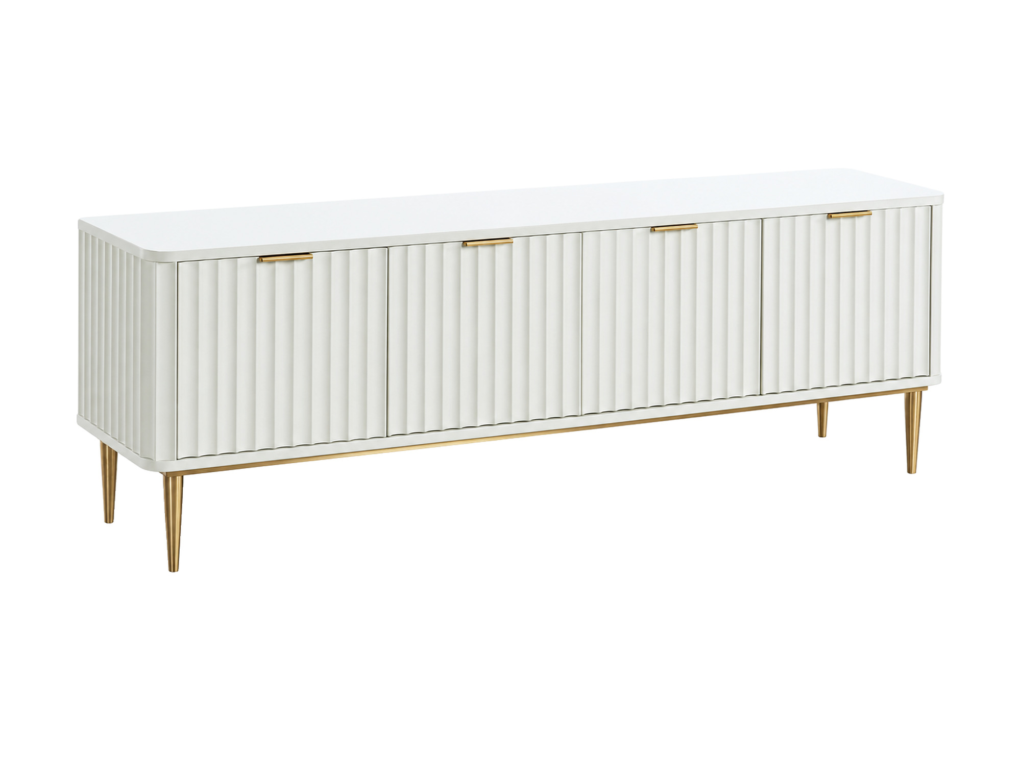 Gerilltes TV-Lowboard 200 cm Off-White und Gold Eleganza – Produktansicht auf weißem Hintergrund