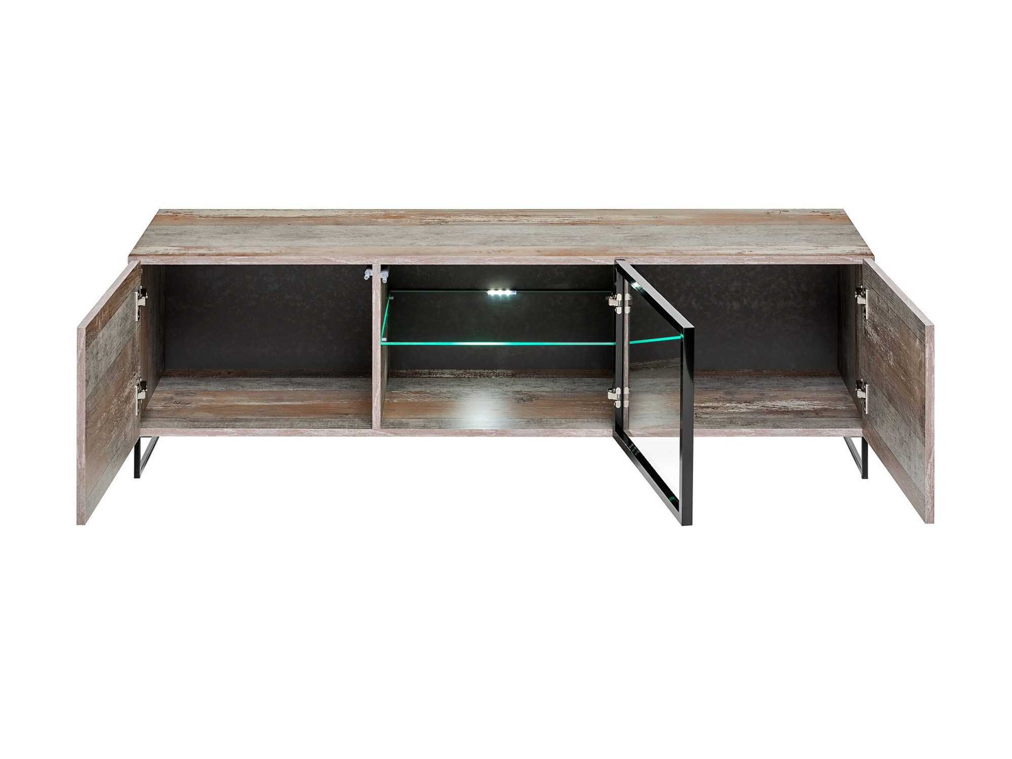 TV-Lowboard Valmoro 150 cm mit Glasfront und LED, Canion Wood Schwarz – Bild 2