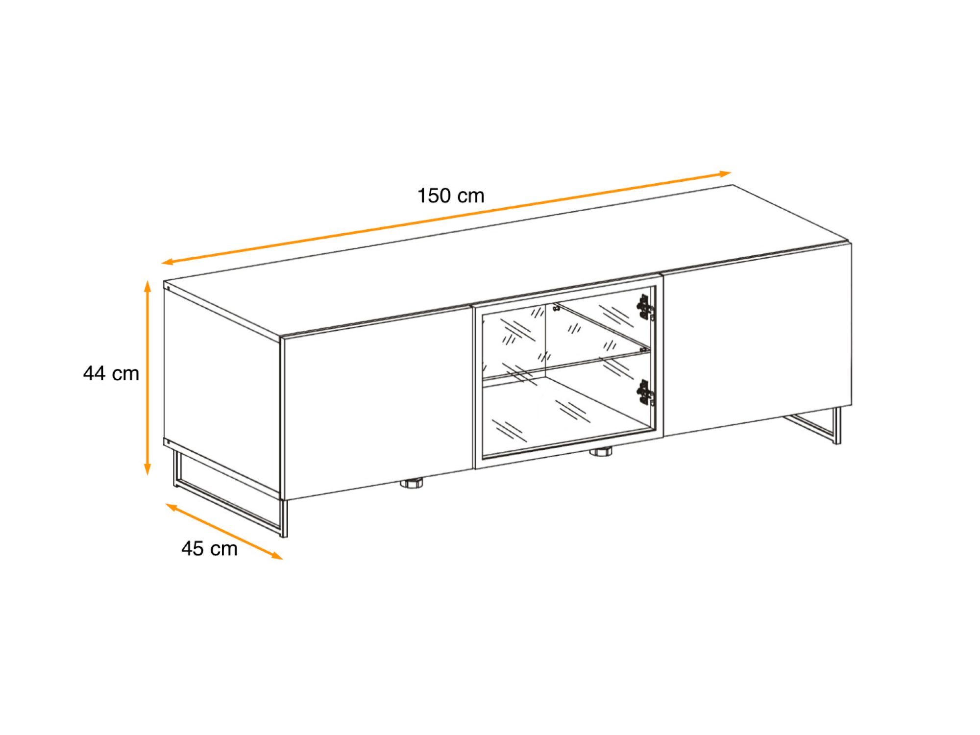 TV-Lowboard Valmoro 150 cm mit Glasfront und LED, Canion Wood Schwarz – Bild 4