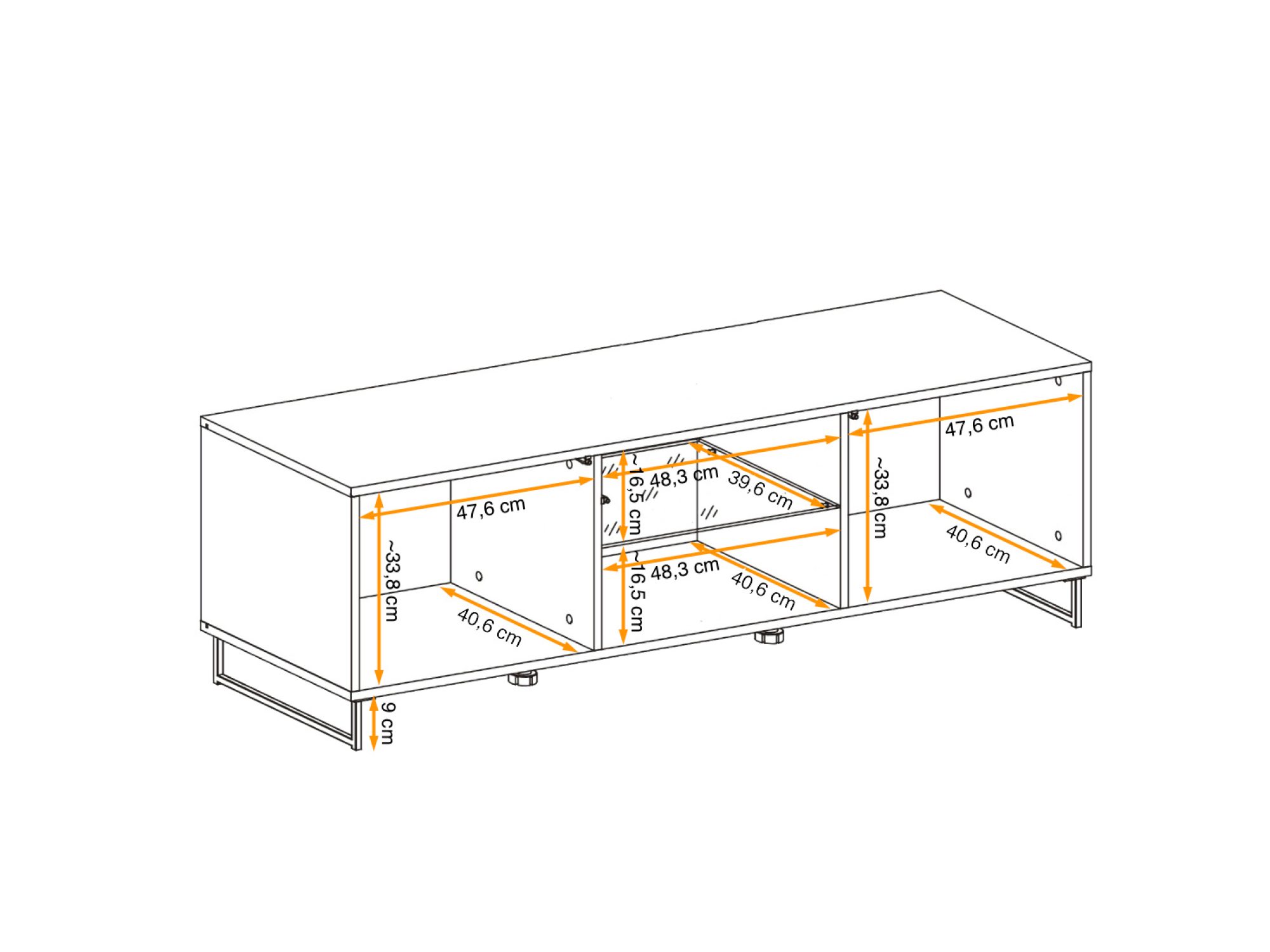 TV-Lowboard Valmoro 150 cm mit Glasfront und LED, Canion Wood Schwarz – Bild 3