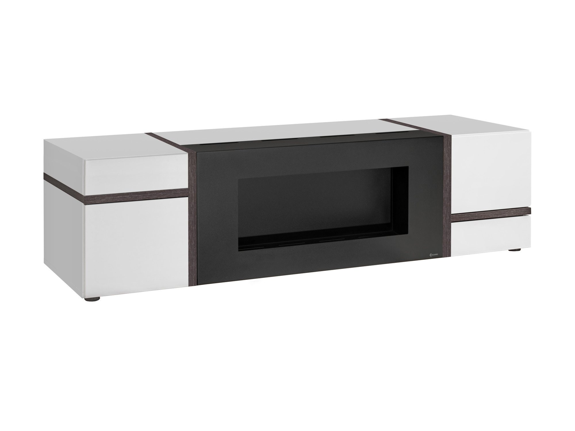 TV-Lowboard mit Bio-Kamin Cresto Weiß Hochglanz Perla Elm