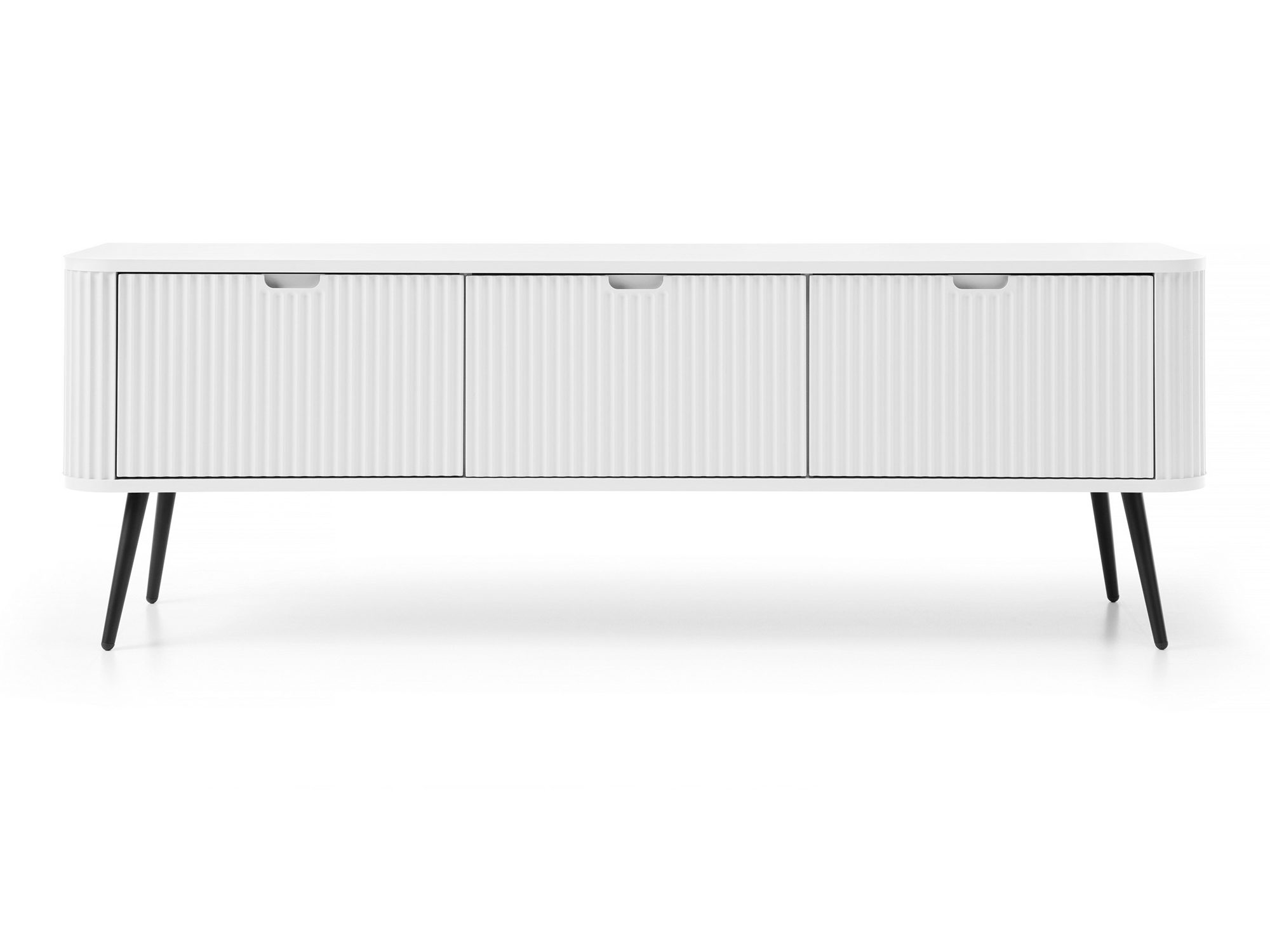 TV-Lowboard Zefiro 168 cm weiß mit schwarzen Beinen – Frontansicht
