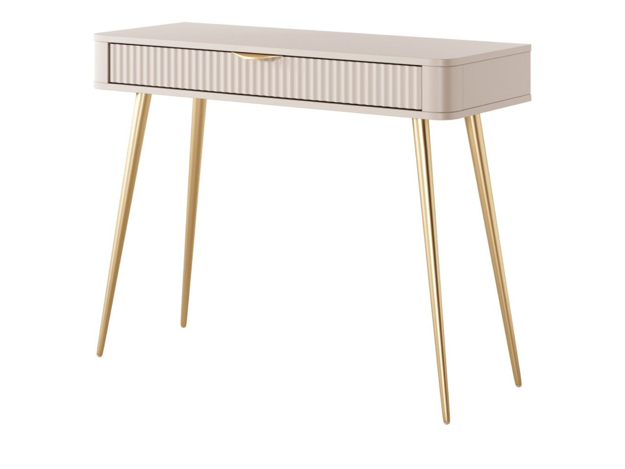 Schminktisch Nesaro in Beige mit geriffelter Front und goldenen Beinen