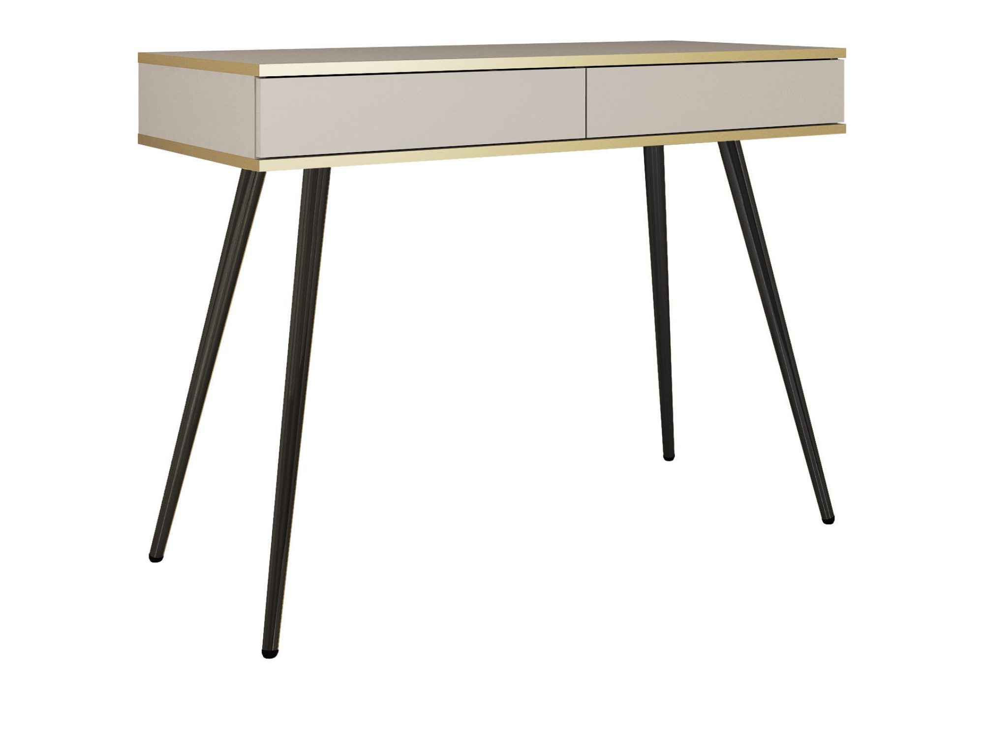 Schminktisch Teyser in Beige mit zwei Schubladen und schwarzen Beinen