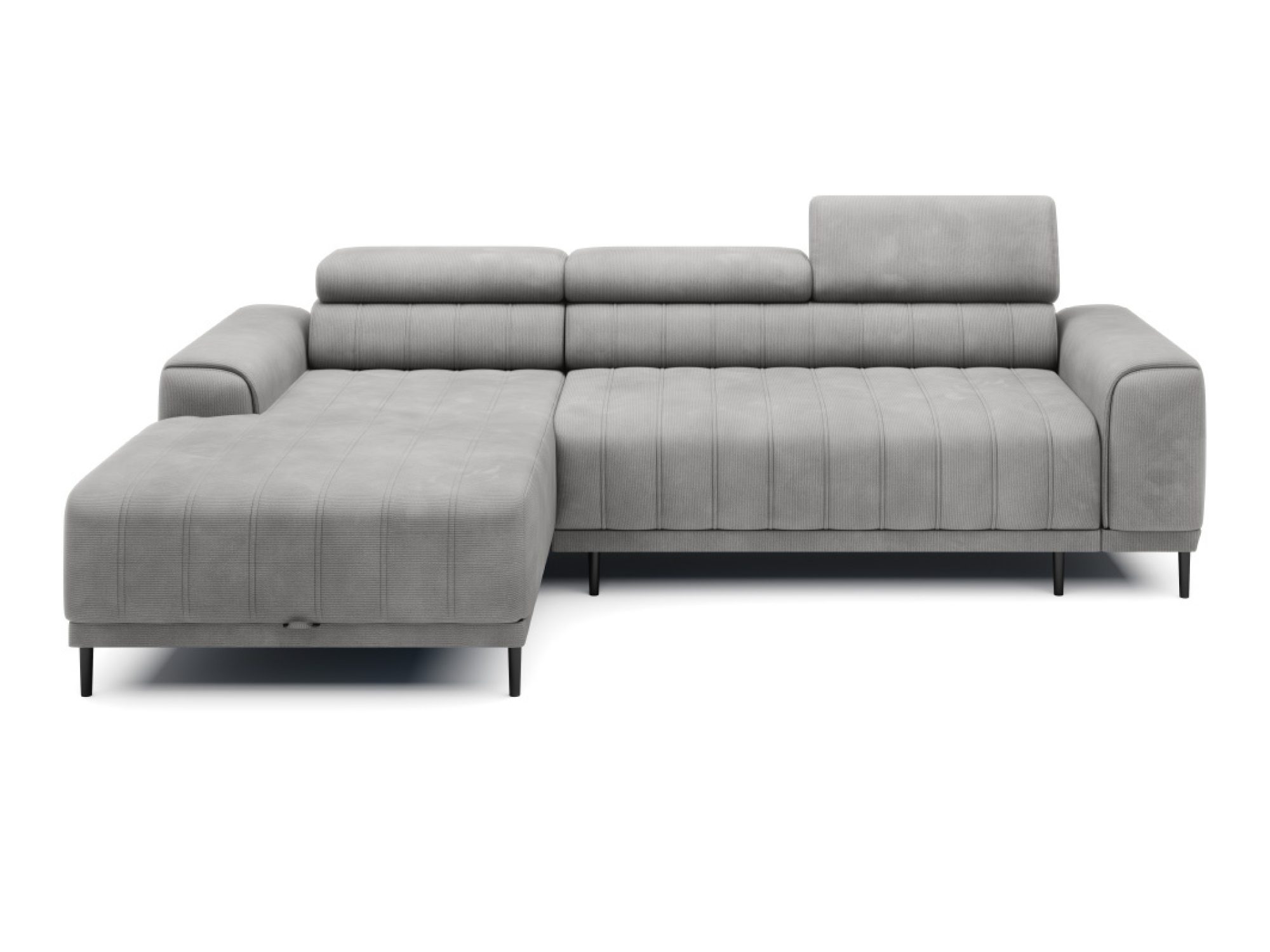 Ausziehbares Ecksofa Calviano 272 cm mit Bettkasten auf weißem Hintergrund