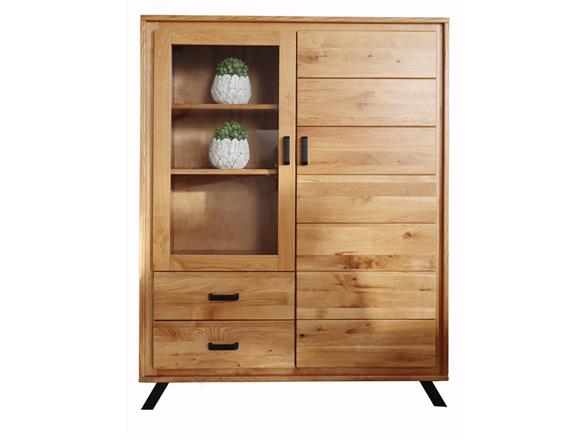 Vitrine ALAMOS 112 cm aus massivem Birken- oder Eichenholz, Produktansicht