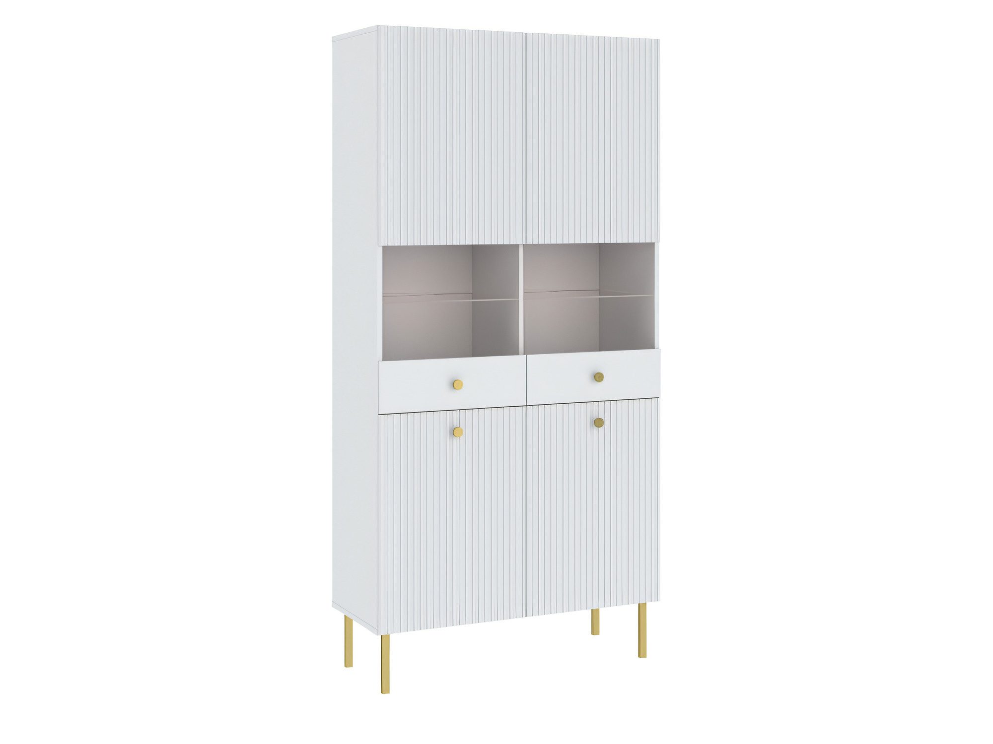 Vitrine Vienaro 91 cm in Weiß, 4-türig
