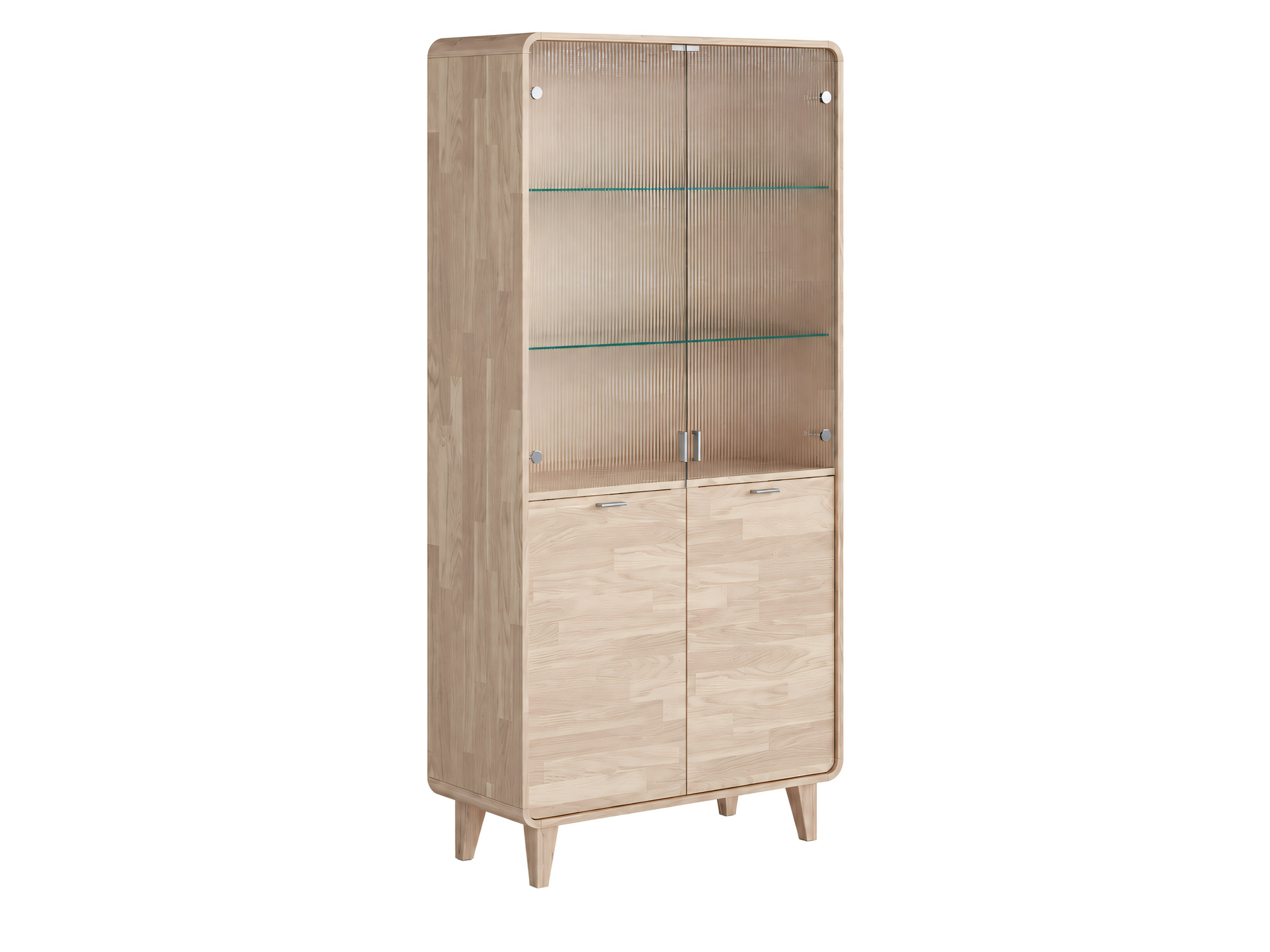 Dubová vitrína s drážkovaným sklem Marvello 95 cm, bělený dub
