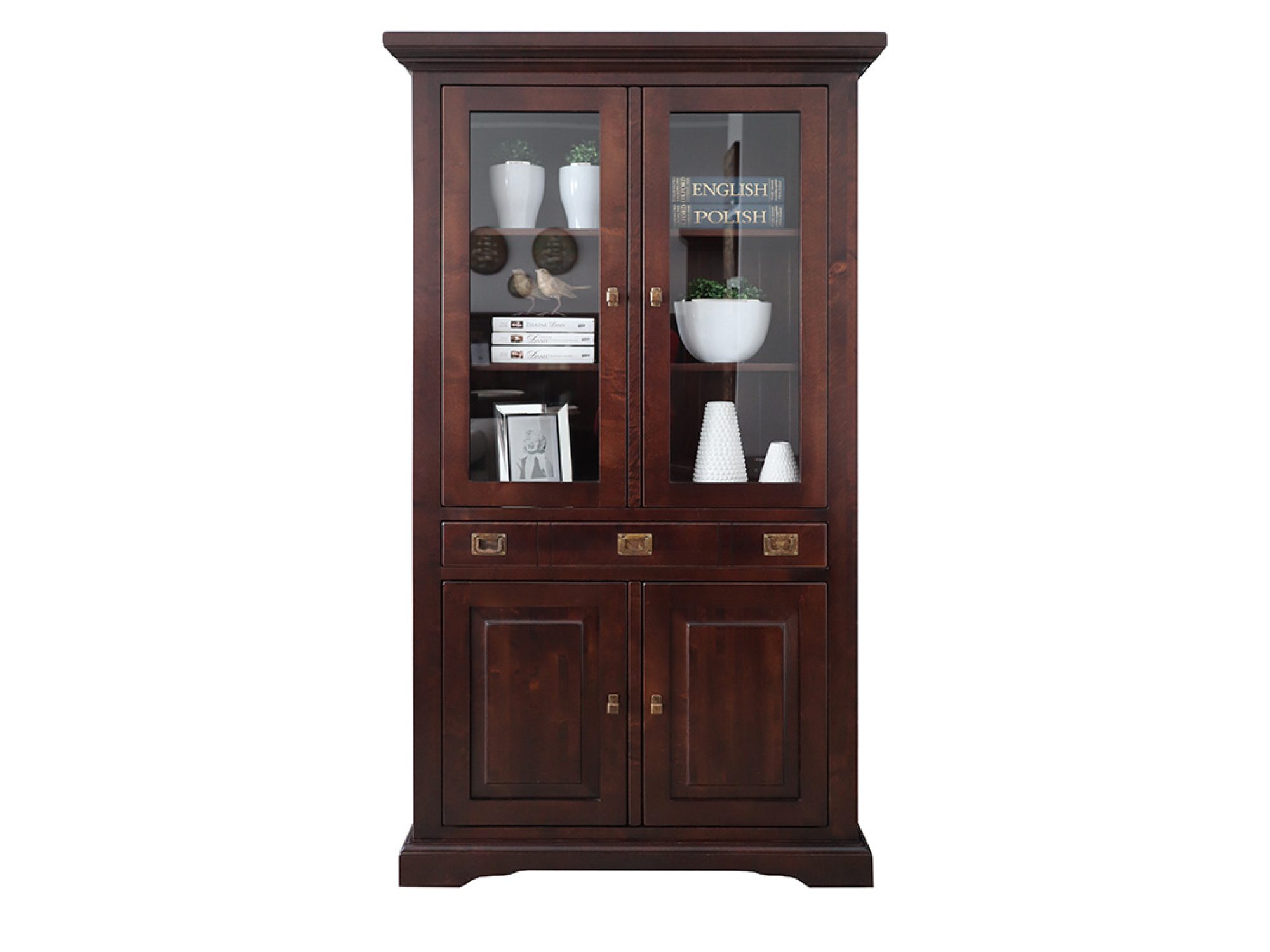 Witryna drewniana LOGAN 109,5 cm – front w ciemnym orzechu