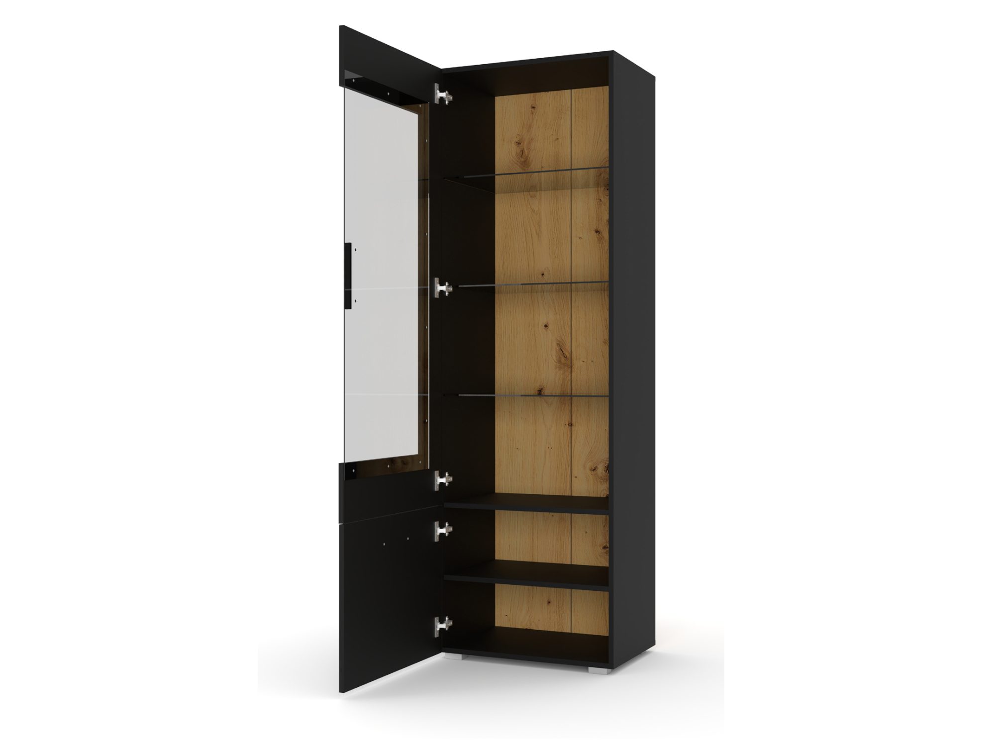 Vitrine Nimet D mit geöffneter Tür und Glasböden