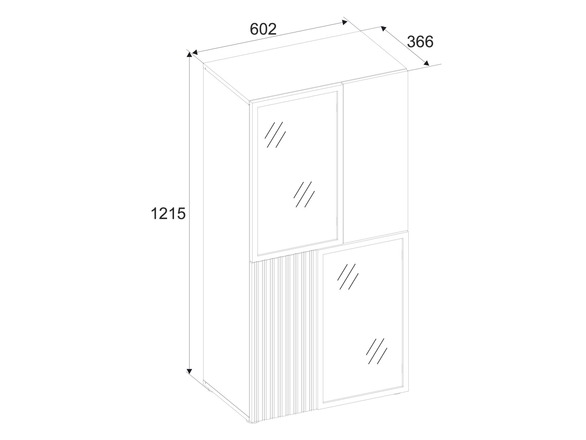 Niedrige Vitrine Edorino 60 cm – Außenmaße