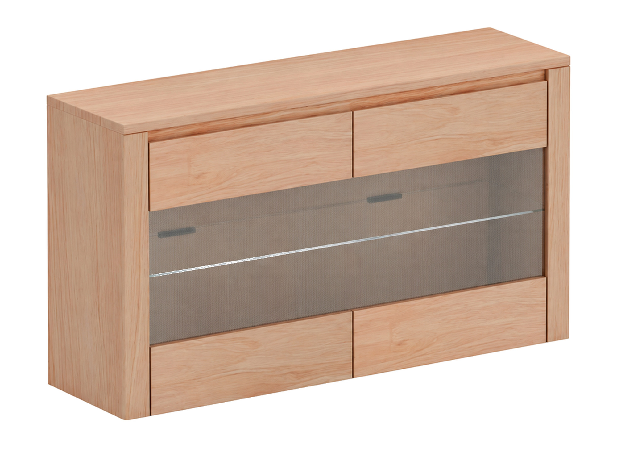 Hängevitrine Noctelle 124 cm aus Eiche mit Glaseinsatz auf weißem Hintergrund