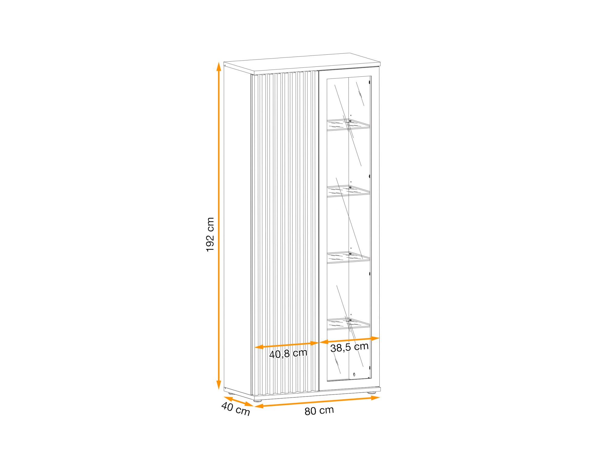 Wymiary wysokiej witryny Bravento 80 na 192 cm