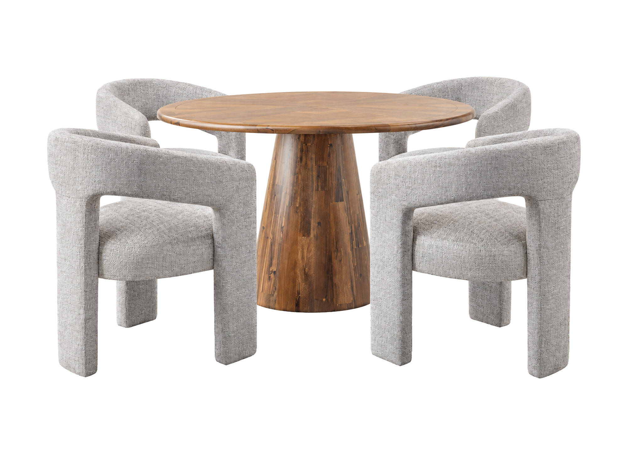 Essgruppe Avola mit rundem Tisch 127 cm und 4 Stühlen – Produktansicht auf weißem Hintergrund