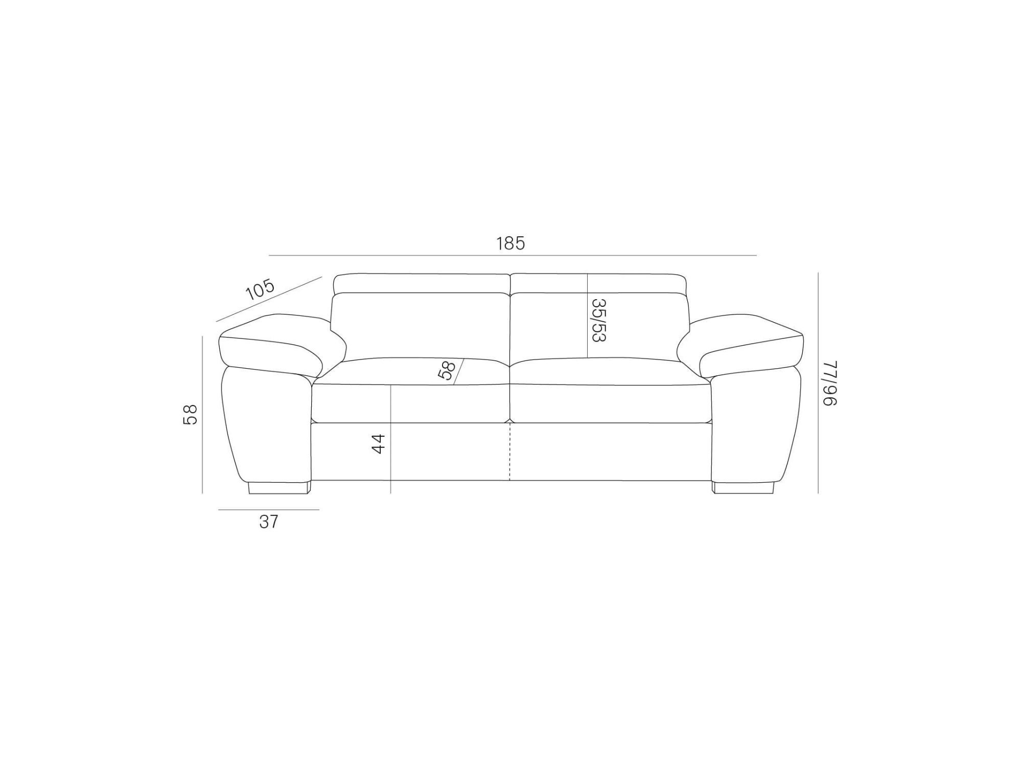 Sofa dwuosobowa Zirvano – rysunek z wymiarami